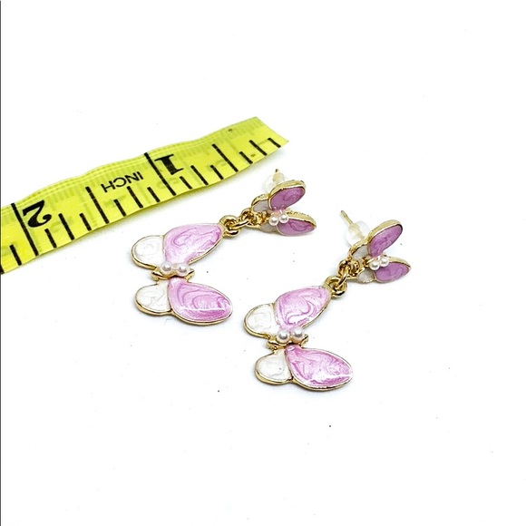 Butterfly 🦋 Lavender White Enamel Gold Earring - Picture 3 of 5